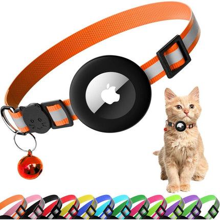 Cat Collar with Air Tag Holder, Reflective Kitten Collar with Bell, Breakaway Airtag Cat Collar for Boys Girls Cats, GPS Tracker for Cats 0.4’’ Width Adjustable Safe Kitty Collar, Black