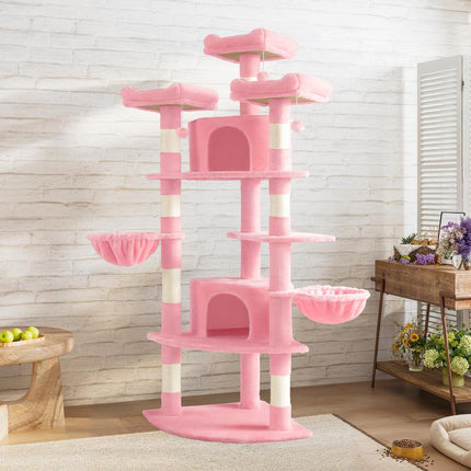 SHA CERLIN 73-Inch Fan-Shaped Corner Cat Tree for Indoor Cats -Save Space with Multi-Level Perches, Condo, Sisal Scratching Posts (Blue/Gray/Beige/Pink/Leopard/White&Black Spot）#Tiktokshopbacktoschool