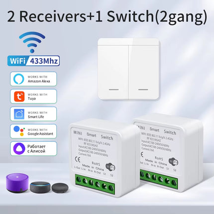 Tuya Smart Wifi Switch for Lighting RF 433Mhz Wireless Switch Smart Life APP Voice Control Work with Alexa Google Home Alice