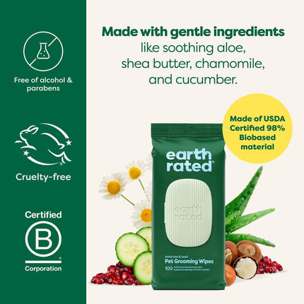 Earth Rated 3-In-1 Pet Grooming Wipes, Cleaning, Deodorizing & Hydrating for Paws, Body, and Butt, Perfect for Dogs & Cats, White Tea and Basil Scent, 400 Count