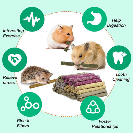 JOREWOOD 33PCS Rabbit Chew Sticks, Mixed Natural Timothy Hay Flower Rose Dahlberg Daisy and Forget-Me-Not Chew Toys Treats for Bunny Chinchilla Guinea Pig Hamster and Other Small Pets Molar Snacks