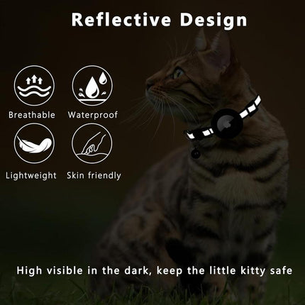 Cat Collar with Air Tag Holder, Reflective Kitten Collar with Bell, Breakaway Airtag Cat Collar for Boys Girls Cats, GPS Tracker for Cats 0.4’’ Width Adjustable Safe Kitty Collar, Black