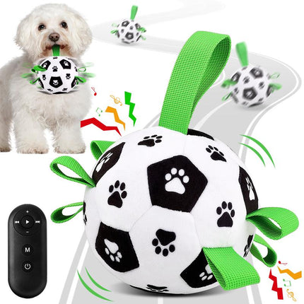 Interactive Dog Toys to Keep Them Busy, Automatic Jumping Moving Dog Balls with 66 Songs & Voice Recorder, Remote Control, Plush Soccer Ball Cover with 7 Ropes, Dog Enrichment Toys for Puppy Small Medium Dogs
