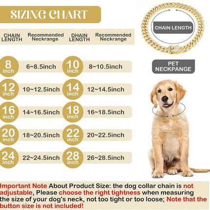 Dog Chain Diamond Collar Walking Metal Chain Necklace with Secure Buckle Pet Cuban Style Collar Jewelry Accessories for Small Medium Large Dog Cats