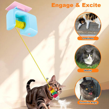 SPOVEN Pet Stress Relief Toys for Cats,Rechargeable Interactive Hanging Door Cat Toy, Automatic Electric Flying Bird Cat Toy for Hunting Exercising Eliminating Boredom, for All Breeds