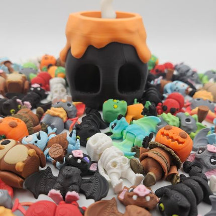 Halloween Pocket Pet Pack with 3D Printed Skull Container & 10 Random Halloween Themed Mini Pets for Desk Toys Party Favors and Classroom Gifts - Vampire
