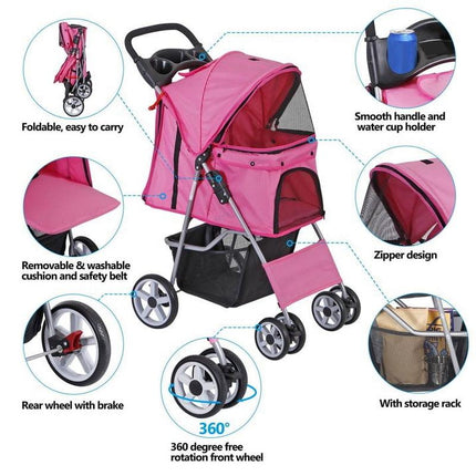 Segawe 4 Wheel Foldable Dog Pet Stroller - Pink