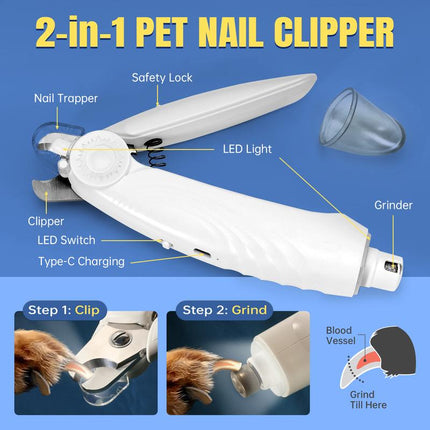 LIVEKEY 2 in 1 Dog Nail Clippers & Dog Paw Trimmer for Large Medium Small Dogs, USB Rechargeable Dog Nail Trimmers with 2 LED Light and Safe Lock Design for Dogs and Cats Petsupplies Animal