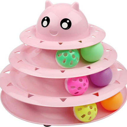 Cat Toy Roller 3-Level Turntable Cat Toys Balls with Six Colorful Balls Interactive Kitten Fun Mental Physical Exercise Puzzle Kitten Toys