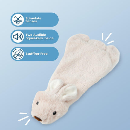 2-In-1 Stuffless Squeaky Dog Toys with Soft, Durable Fabric for Small, Medium, and Large Pets, No Stuffing for Indoor Play, Holds a Plastic Bottle - Hare, Medium