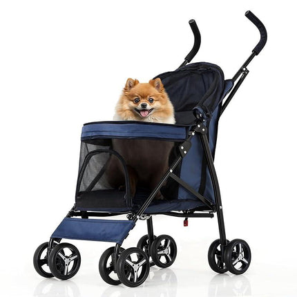 4 Wheels Pet Stroller, Easy-Fold Puppy Cage Jogger Stroller with Sun Cover, Pad and Rear Storage Bag, Breathable and Visible Mesh for Small/Medium Pets up to 22 Lbs, Black Cattravel Comfy Carrier with Washable Bed