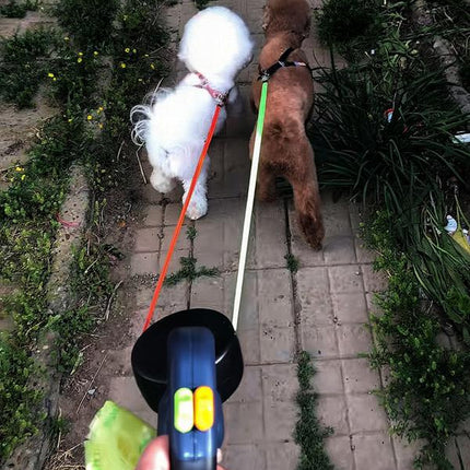 Tangle-Free Retractable Double Dog Leash for 2 Dogs – Dual Head Leash with LED Flashlight & Waste Bag Dispenser – No-Twist Leash for Small & Medium Dogs like Golden Retriever, Husky, Doberman, French Bulldog, Corgi, Dachshund, Pomeranian-Vsj