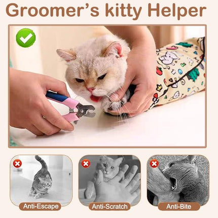 Reusable Cat Grooming Wrap – Washable Anti-Scratch Restraint Bag for Stress-Free Nail Clipping, Face Cleaning, Medication , Multifunctional Care& More| Also Great for Makeup or Camera Travel Storage