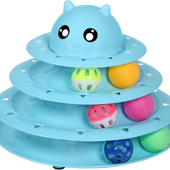 Cat Toy Roller 3-Level Turntable Cat Toys Balls with Six Colorful Balls Interactive Kitten Fun Mental Physical Exercise Puzzle Kitten Toys