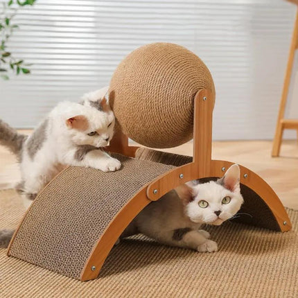 Arch Bridge Ball Design Cat Scratching Board Durable Wood Stand Sisal Rope Ball Scratcher Toy for Cats Wear-Resistant Pet Supplies