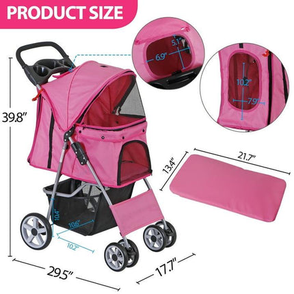 Segawe 4 Wheel Foldable Dog Pet Stroller - Pink