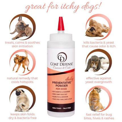 COAT DEFENSE Paw Licker Bundle - Daily Preventative Powder & Sensitive Skin Dog Shampoo - Non-Toxic, Talc-Free, Aloe Vera Based Formula