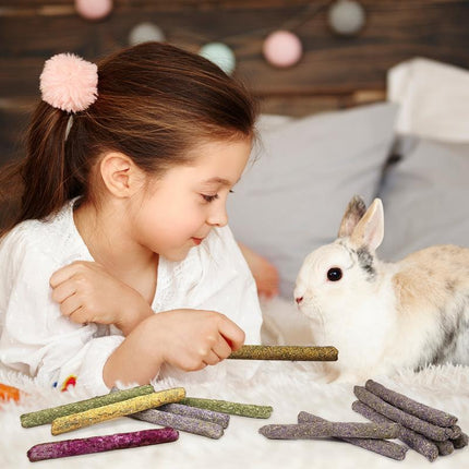 JOREWOOD 33PCS Rabbit Chew Sticks, Mixed Natural Timothy Hay Flower Rose Dahlberg Daisy and Forget-Me-Not Chew Toys Treats for Bunny Chinchilla Guinea Pig Hamster and Other Small Pets Molar Snacks
