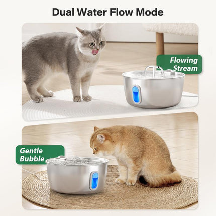Round One Cat Water Fountain Stainless Steel - 3.2L/108Oz Pet Water Fountain for Cats Indoor - Automatic Pet Watering Dispenser (1 Filter)