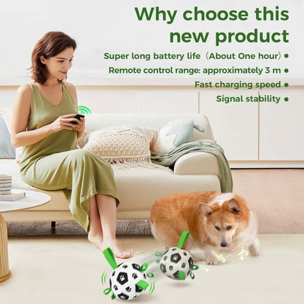 Interactive Dog Toys to Keep Them Busy, Automatic Jumping Moving Dog Balls with 66 Songs & Voice Recorder, Remote Control, Plush Soccer Ball Cover with 7 Ropes, Dog Enrichment Toys for Puppy Small Medium Dogs