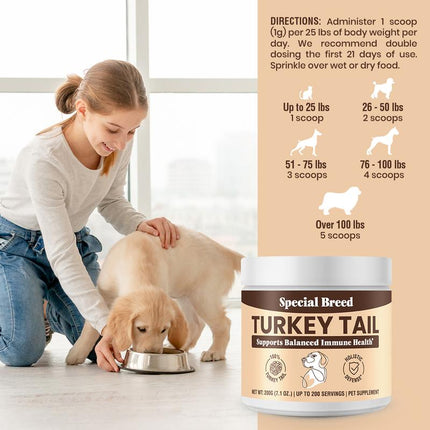 Special Breed Turkey Tail Mushroom for Dogs and Cats - Organic Turkey Tail Powder, Canine Immune Support, 200 Grams
