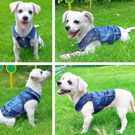 Dog Jean Jacket, Blue Denim Shirt Classic Lapel Vest Coat Costume Puppy T-Shirt, Comfort Tank Top Cool Apparel, Washed Pet Clothes for Dogs Boy Girl (With D-Ring, Medium)