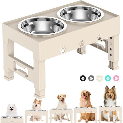 Elevated Dog with Mat, Raised Dog Food Bowl Stand with 2 Stainless Steel , 5 Height Adjustable (3.1", 9", 10", 11", 12") Non-Slip Feeder Set for Medium and Large Dogs - Pink