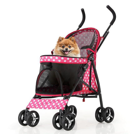 4 Wheels Pet Stroller, Easy-Fold Puppy Cage Jogger Stroller with Sun Cover, Pad and Rear Storage Bag, Breathable and Visible Mesh for Small/Medium Pets up to 22 Lbs, Black Cattravel Comfy Carrier with Washable Bed