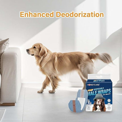 Honeycare Disposable Male Wraps for Senior Dogs, Medium Size, 40 Count, Super Absorbent, Breathable, Wetness Indicator, Super Deodorization, Cute Suit Suspenders Design