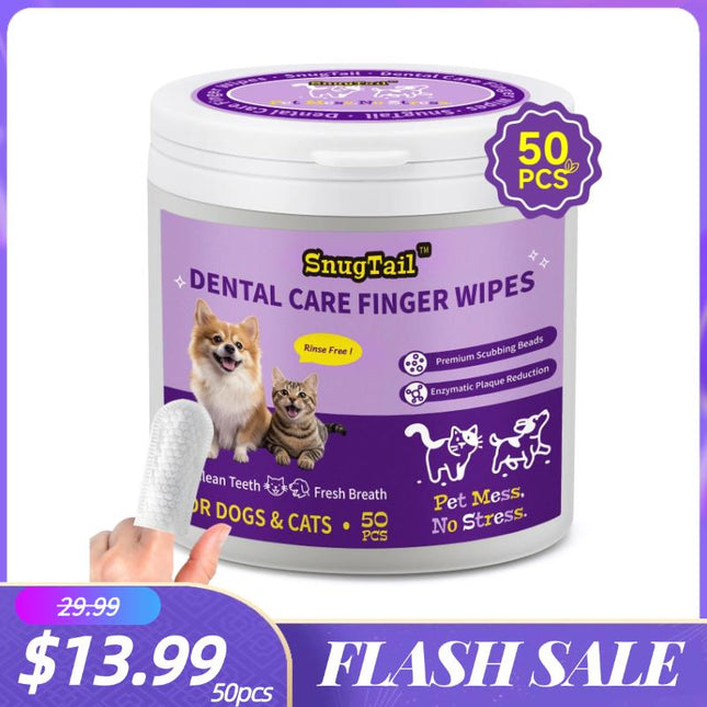 Snugtail Dog Teeth Cleaning Wipes for Bad Breath – 50 Pcs,Dental Wipes for Dogs & Cats to Remove Plaque, Tartar & Freshen Breath,No-Rinse Toothpaste Alternative,Gentle Gum Care for Puppy, Adult & Senior Pets