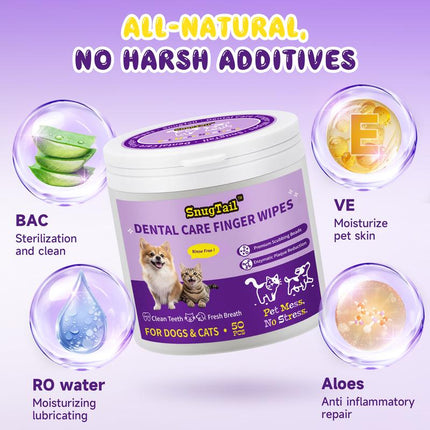 Snugtail Dog Teeth Cleaning Wipes for Bad Breath – 50 Pcs,Dental Wipes for Dogs & Cats to Remove Plaque, Tartar & Freshen Breath,No-Rinse Toothpaste Alternative,Gentle Gum Care for Puppy, Adult & Senior Pets