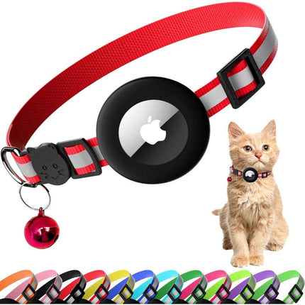 Cat Collar with Air Tag Holder, Reflective Kitten Collar with Bell, Breakaway Airtag Cat Collar for Boys Girls Cats, GPS Tracker for Cats 0.4’’ Width Adjustable Safe Kitty Collar, Black
