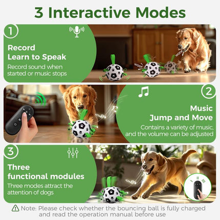 Interactive Dog Toys to Keep Them Busy, Automatic Jumping Moving Dog Balls with 66 Songs & Voice Recorder, Remote Control, Plush Soccer Ball Cover with 7 Ropes, Dog Enrichment Toys for Puppy Small Medium Dogs