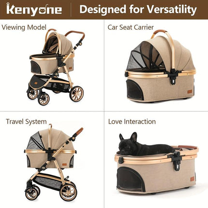 Kenyone Pet Stroller 3 in 1 for Medium Small Size Dogs Luxury Large Cat Stroller Detachable Carrier for Puppy, Kitty, Doggie