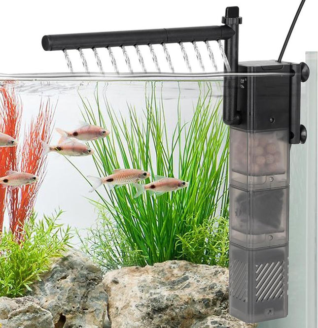 Hygger Aquarium Filter 5 in 1 Multiple Function Power Quiet Fish Tank Filter with Rainfall Aeration 3-Stages Filtration Adjustable Submersible Internal and Water Changer Fish Filter for 2 to 45 Gallon Fish Tank