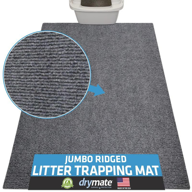 Drymate Premium Ridged Litter Trapping Mat (NEW & IMPROVED MATERIAL), Traps Litter Box Mess - Absorbent, Waterproof, Urine-Proof, Soft on Paws, Trimmable, Machine Washable (USA Made)