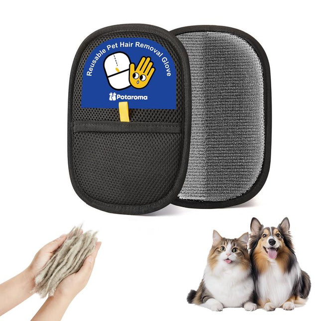 Potaroma Reusable Pet Hair Removal Glove – Electrostatic Dog Cat Fur Remover Mitt Tool for Clothes, Furniture, Couch, Carpet, Curtain, & Bedding– Durable Mesh Design