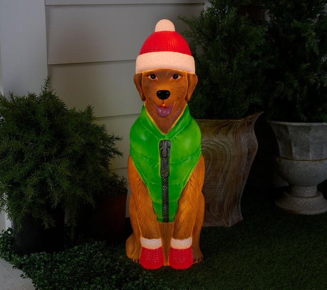 Bethlehem Lights 30" Illuminated Holiday Dog with Vest