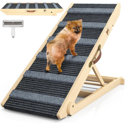 【September Restock】Aowos Dog Ramp for Bed, Folding Wooden Pet Ramp for Small Large Dogs Cats, 7 Adjustable Height from 10.8" to 26.6", Portable Stable Dog Pet Steps for Car Couch High Bed, Supports up to 200Lbs