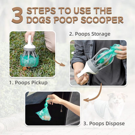 LIVEKEY Pooper Scooper for Dogs 2 in 1 Portable Dog Waste Pick-Up Claw 6.2'' Palm Wide with 75PCS Bag Attachment for Small to Large Dogs Pet Supplies Dispenser