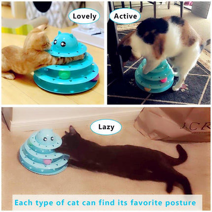 Cat Toy Roller 3-Level Turntable Cat Toys Balls with Six Colorful Balls Interactive Kitten Fun Mental Physical Exercise Puzzle Kitten Toys