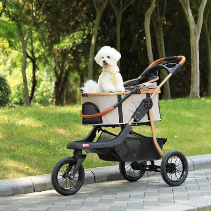 Sikaic Pet Stroller One-Click Folding Frame Traveling Strolling Cart Khaki Carrier