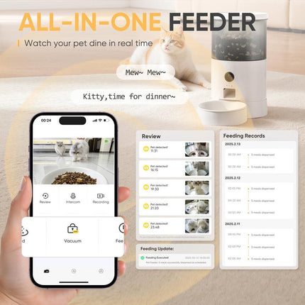 Warcat Smart Vacuum Pet Feeder with Camera, 4.5L Automatic Cat Feeder with Night Vision, 2.4G Wifi Dog Feeder with 2-Way Audio, Timed Feeding & APP Control, Dual Power Supply, Jam-Proof Dry Food Dispenser for Cats & Small Dogs #Tiktokshopfalldealsforyou