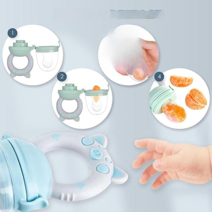 Baby Fruit Feeder Pacifier Bpa-Free Silicone Baby Food Feeder for Self Feeding Teething Relief - 4+ Months 6 Silicone Nipples - 2 Pack Fresh Fruit Pacifier Frozen Teether - Blue & Green