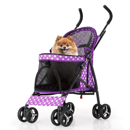 4 Wheels Pet Stroller, Easy-Fold Puppy Cage Jogger Stroller with Sun Cover, Pad and Rear Storage Bag, Breathable and Visible Mesh for Small/Medium Pets up to 22 Lbs, Black Cattravel Comfy Carrier with Washable Bed
