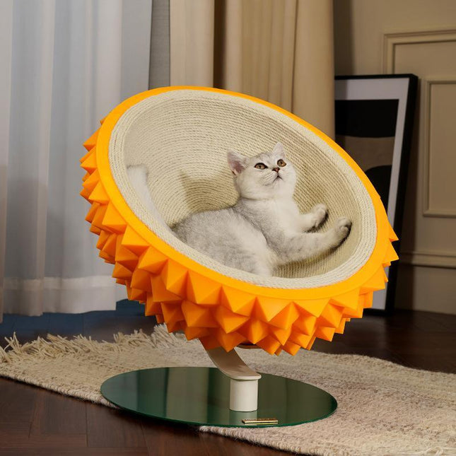 Durian Shape Cat Scratching Bed - Cute and Sturdy 3-In-1 Cat House - Comfortable Sisal Rope Scratching Board for Claw Care and Resting