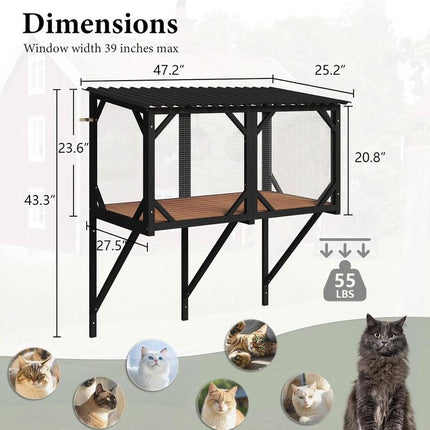 LEMBERI Cat Window Box, 43.3" Catio Outdoor Cat Enclosure for Sunbathing, Napping & Overlooking, Sturdy Window Perch for Large Indoor Cats - All Weather Use, Nature Friendly Design