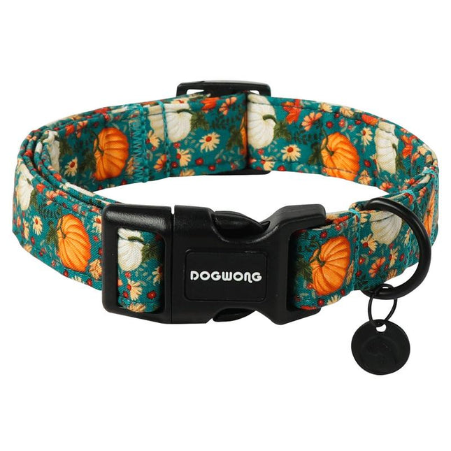 DOGWONG Adjustable Fall Pumpkin Dog Collar - Fashionable Soft Thanksgiving Pet Necklace for All Dog Sizes