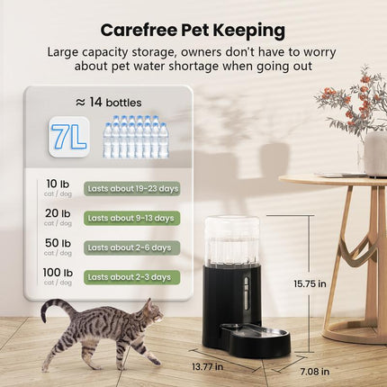 CZPET 7L Pet Water Dispenser for Cats & Dogs Stainless Steel Bowl Automatic Gravity Waterer Pat Feeding Cat Water Fountain