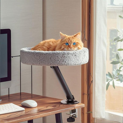 Cat Desk Bed, 360°Rotating & Adjustable Cat Bed for Desk, Desk Cat Nest Bed Max Load 50 Lbs, Soft Pet Bed with Pet Mat Indoor Cat Furniture for Office Desks, Game Tables